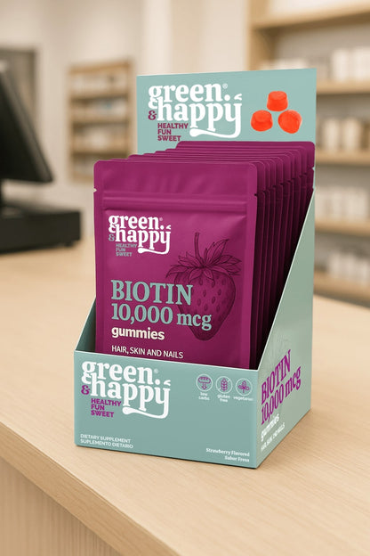 Dispensador de gomitas Green &amp; Happy Biotin 10.000 mcg x10 