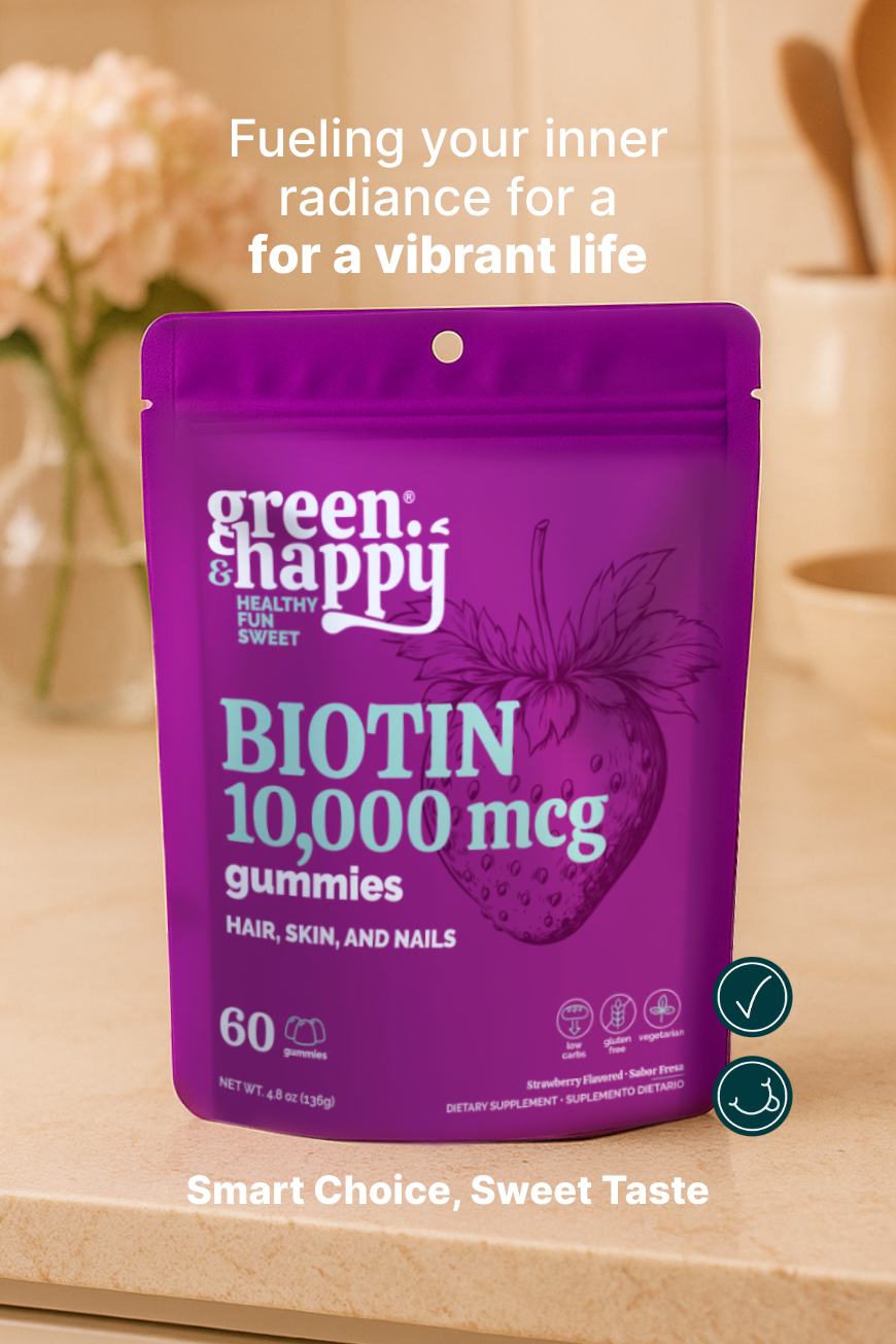 Gomitas de biotina Green &amp; Happy de 10 000 mcg 