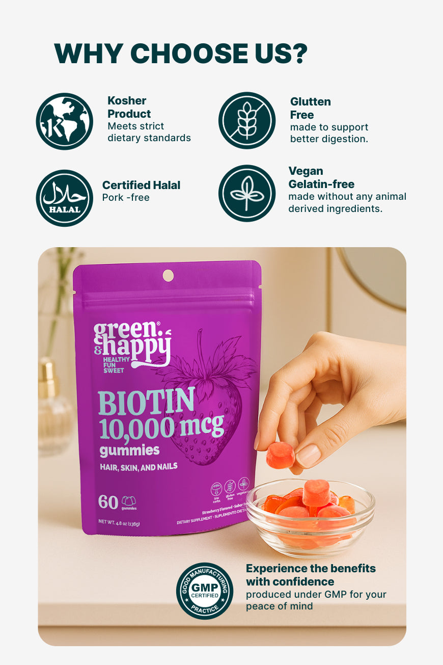 Gomitas de biotina Green &amp; Happy de 10 000 mcg 