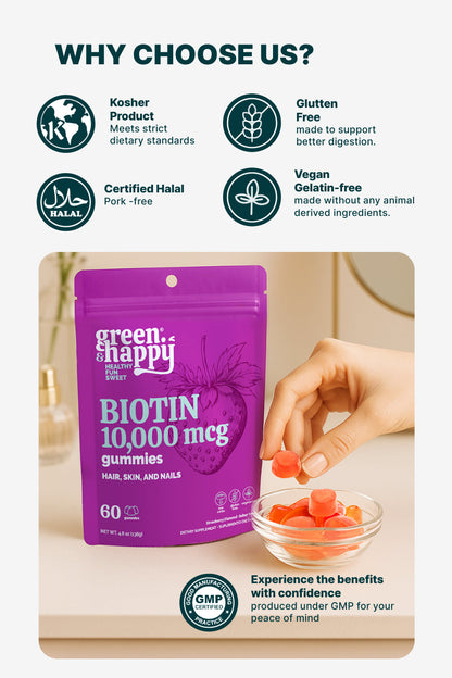 Gomitas de biotina Green &amp; Happy de 10 000 mcg 