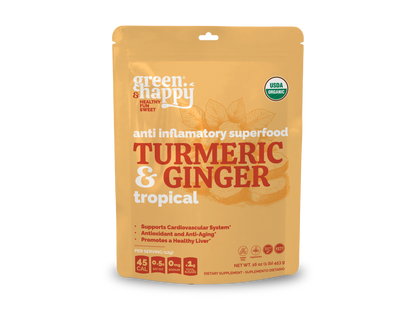 Cúrcuma y jengibre tropical verde y feliz 